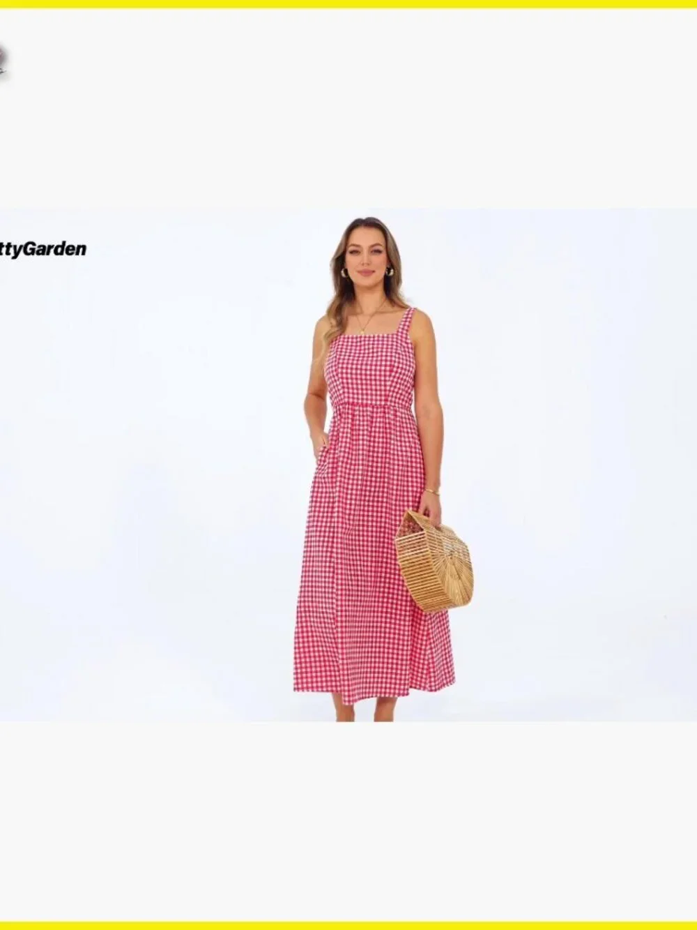 Plaid Square Neck Maxi Dress Spaghetti Strap A-Line Casual Beach Vacation